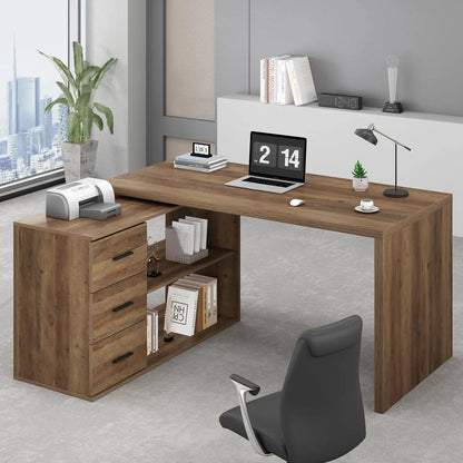 Rustic L-Shape Reversible Office Desk