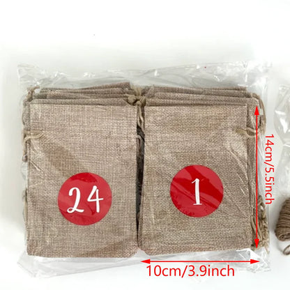 Burlap Advent Calendar Bags | 24 Numbered Drawstring Pouches