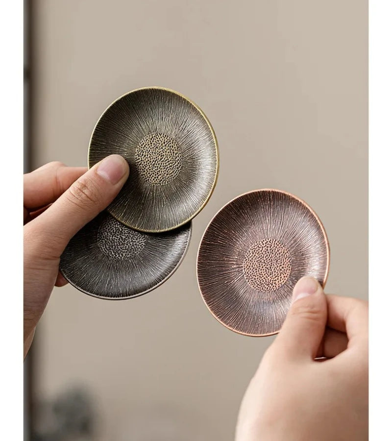 Antique Alloy Teacup Coaster Set