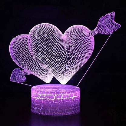 3D Heart Illusion Lamp - USB LED Night Light