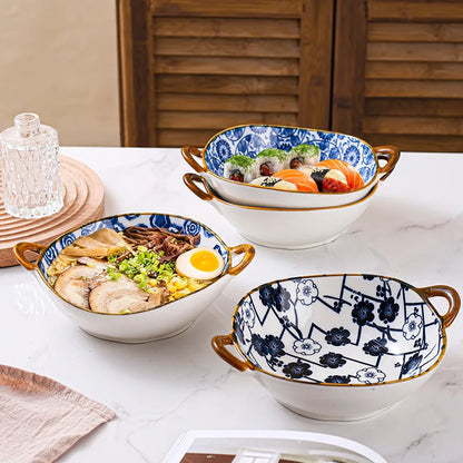 Japanese Ceramic Noodle Bowl w/ Handles