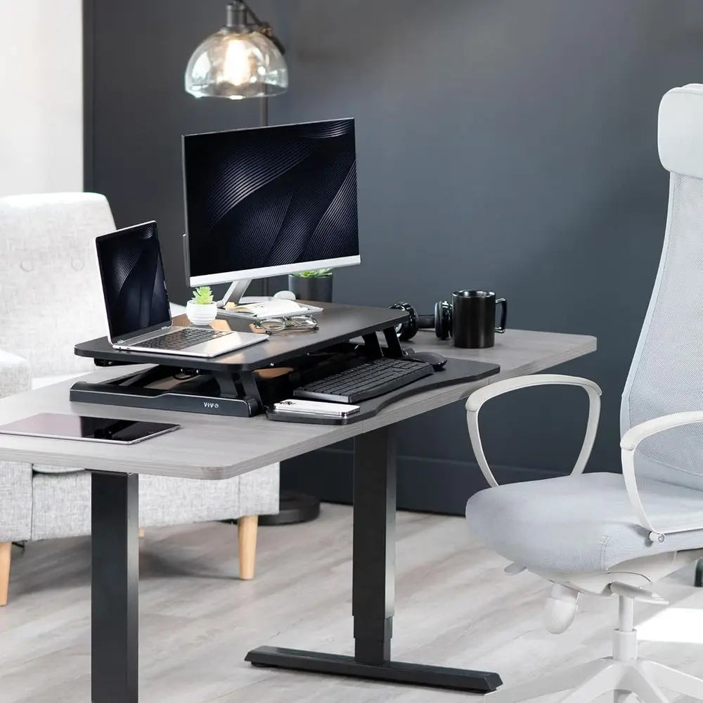 Height Adjustable Sit-Stand Desk Riser with Keyboard Tray