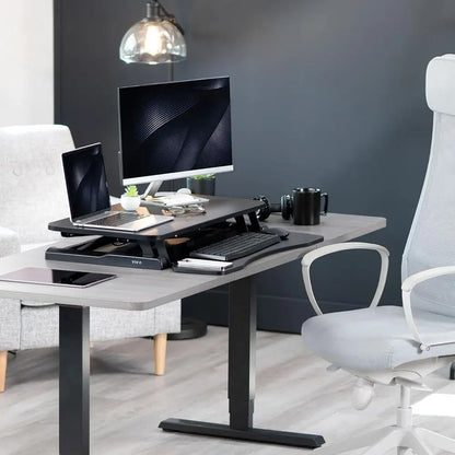 Height Adjustable Sit-Stand Desk Riser with Keyboard Tray