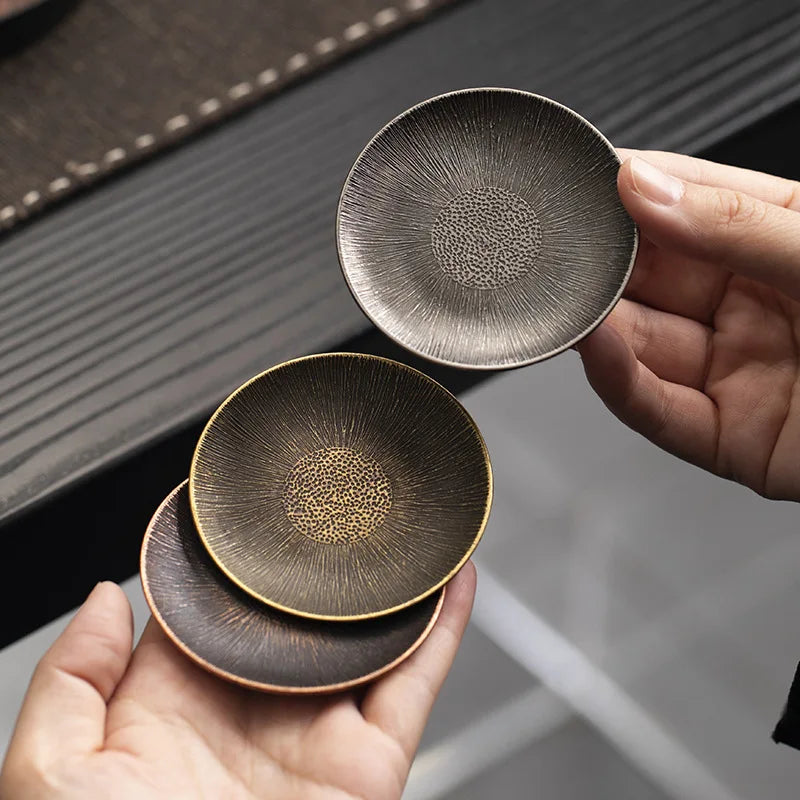Antique Alloy Teacup Coaster Set