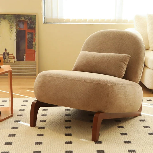 Camel Velvet Accent Chair with Wood Legs