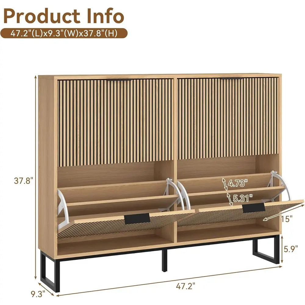 Striped 4-Door Shoe Cabinet