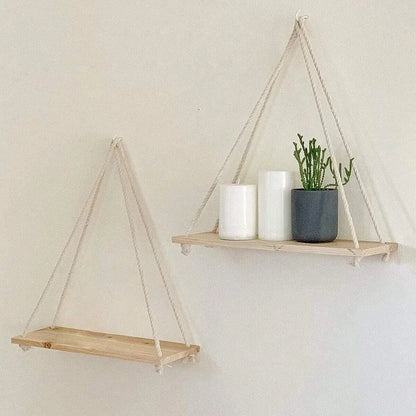 Wooden Hemp Rope Hanging Shelf