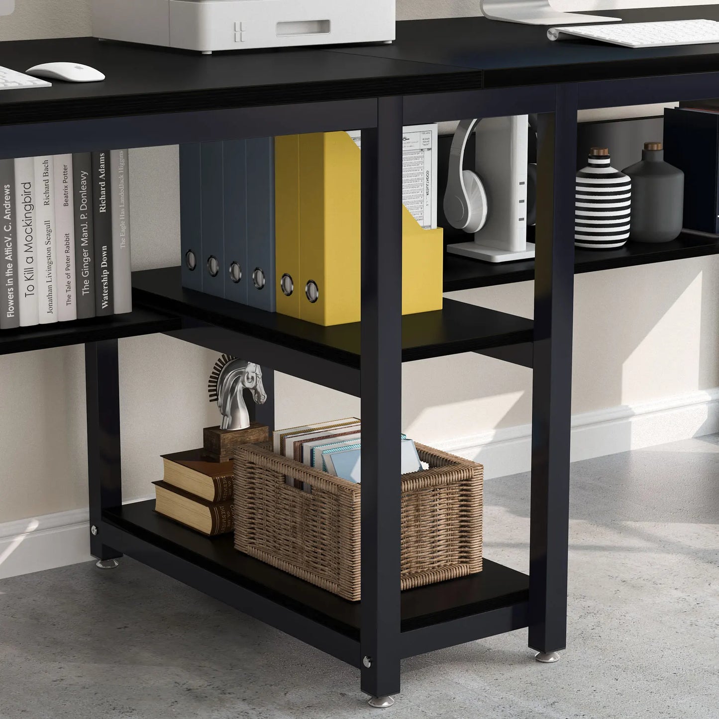 Two-Person Desk with Bookshelf