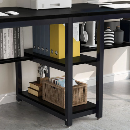 Two-Person Desk with Bookshelf