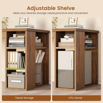 Hearthwood Farmhouse L-Shaped Desk with Drawers & Charging Station