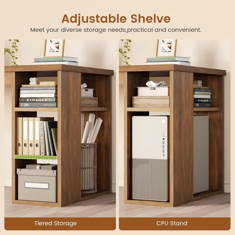 Hearthwood Farmhouse L-Shaped Desk with Drawers & Charging Station