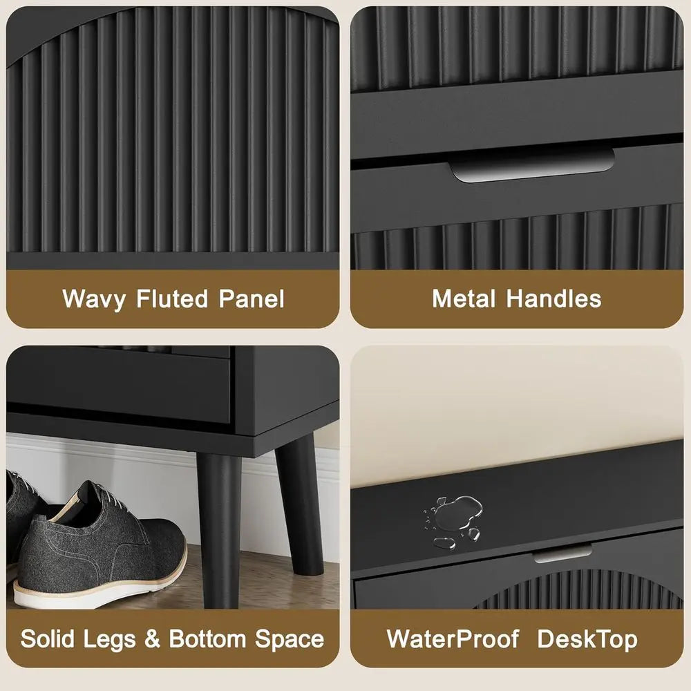 Narrow Black Lattice Shoe Cabinet