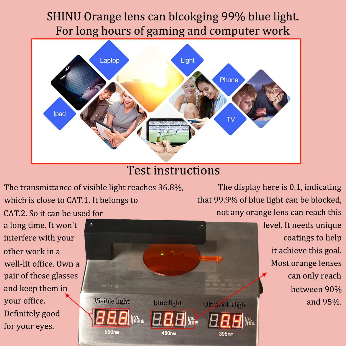 SHINU Women's Red Lens Glasses