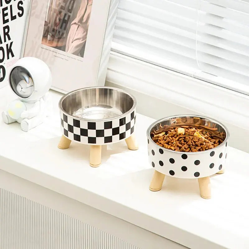 Tall Polka-Dot Cat & Dog Bowl, Anti-Overturn
