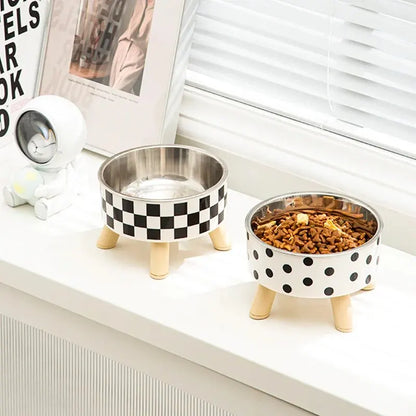 Tall Polka-Dot Cat & Dog Bowl, Anti-Overturn