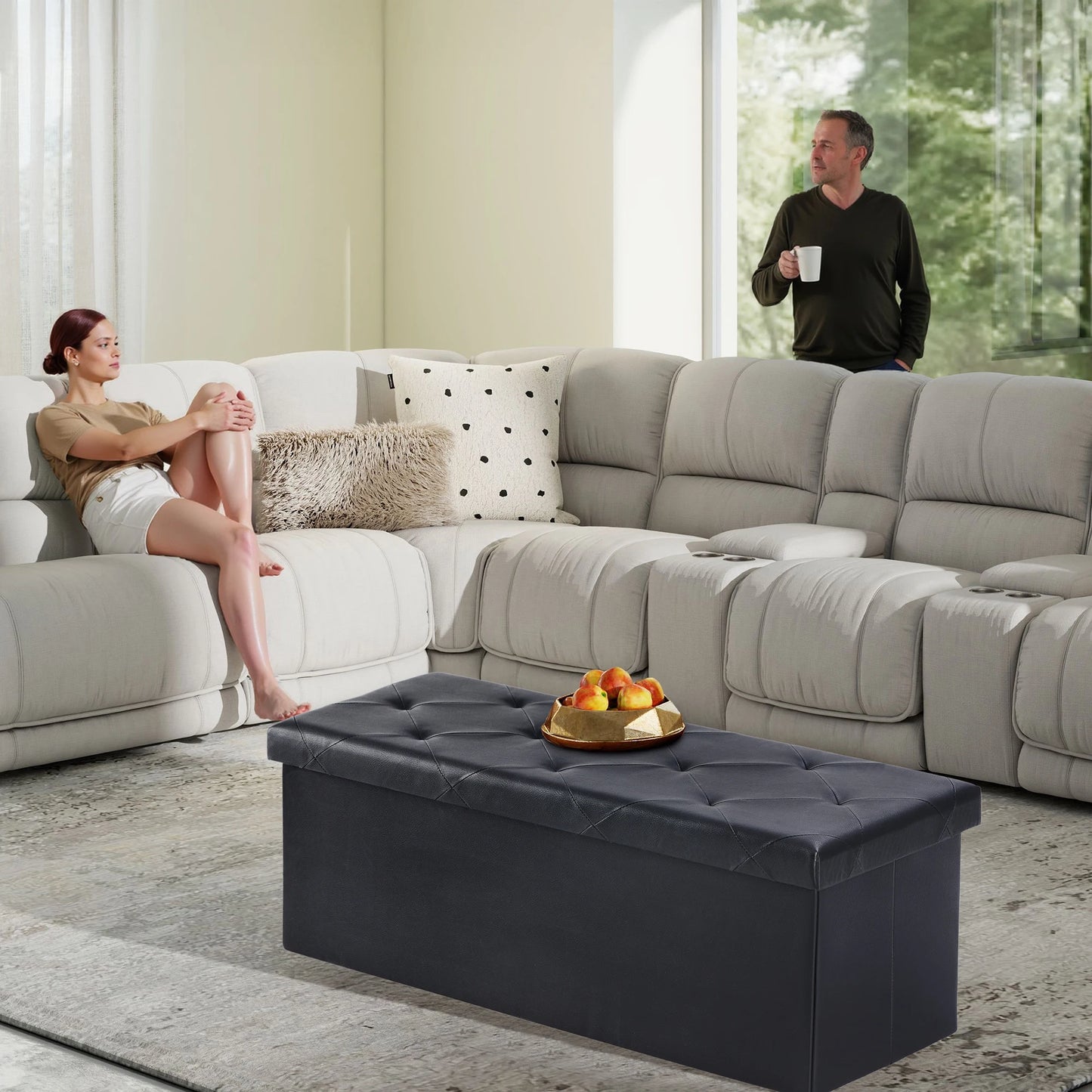 Leather Folding Storage Ottoman