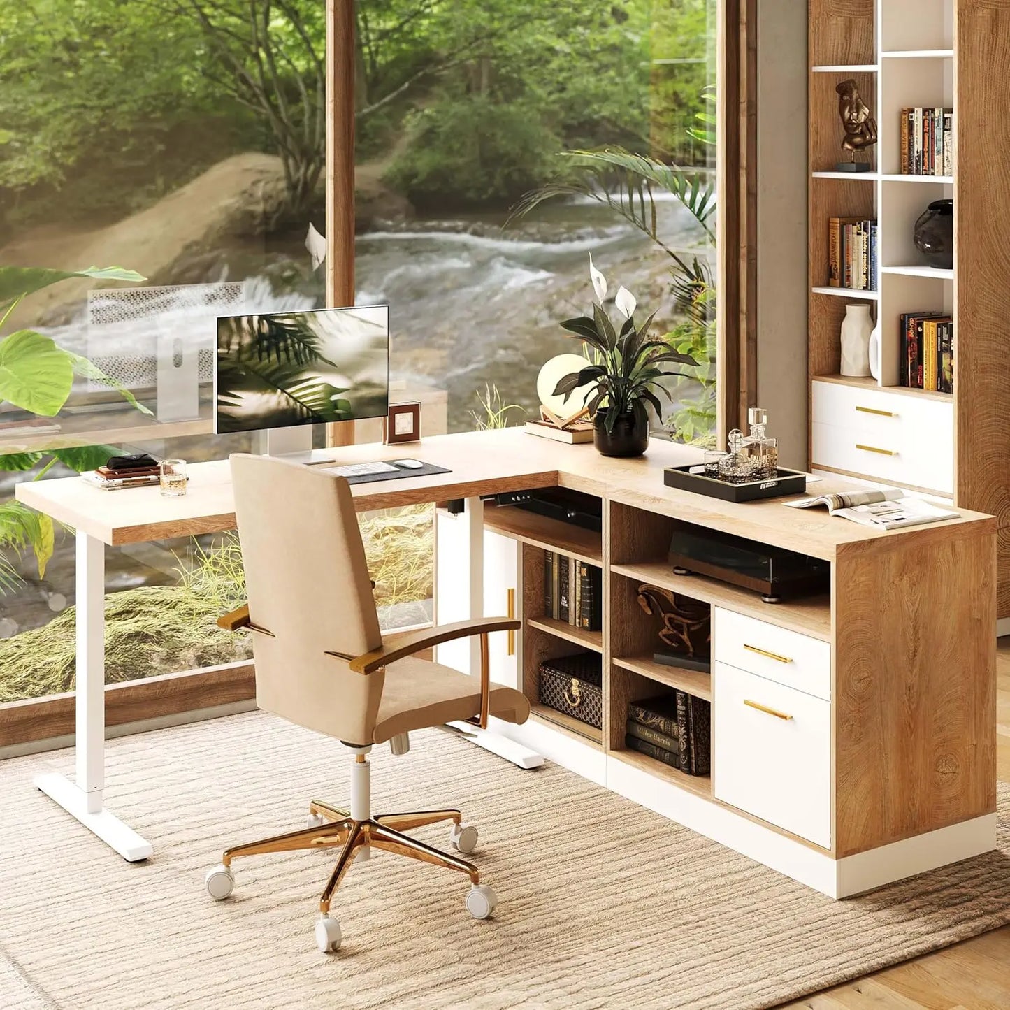 Premium L-Shaped Electric Standing Desk with Integrated Storage & Power Hub