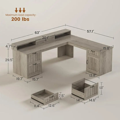 Brookhaven L-Shaped Desk with File Storage & Monitor Stand