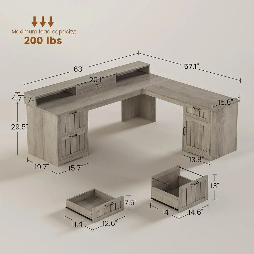 Brookhaven L-Shaped Desk with File Storage & Monitor Stand