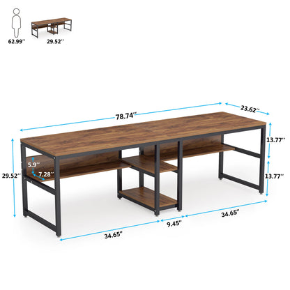 Two-Person Desk with Bookshelf