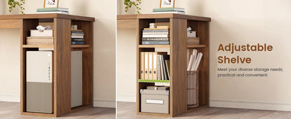 Farmhouse L-Shaped Desk with File Drawer & Built-In Charging Station