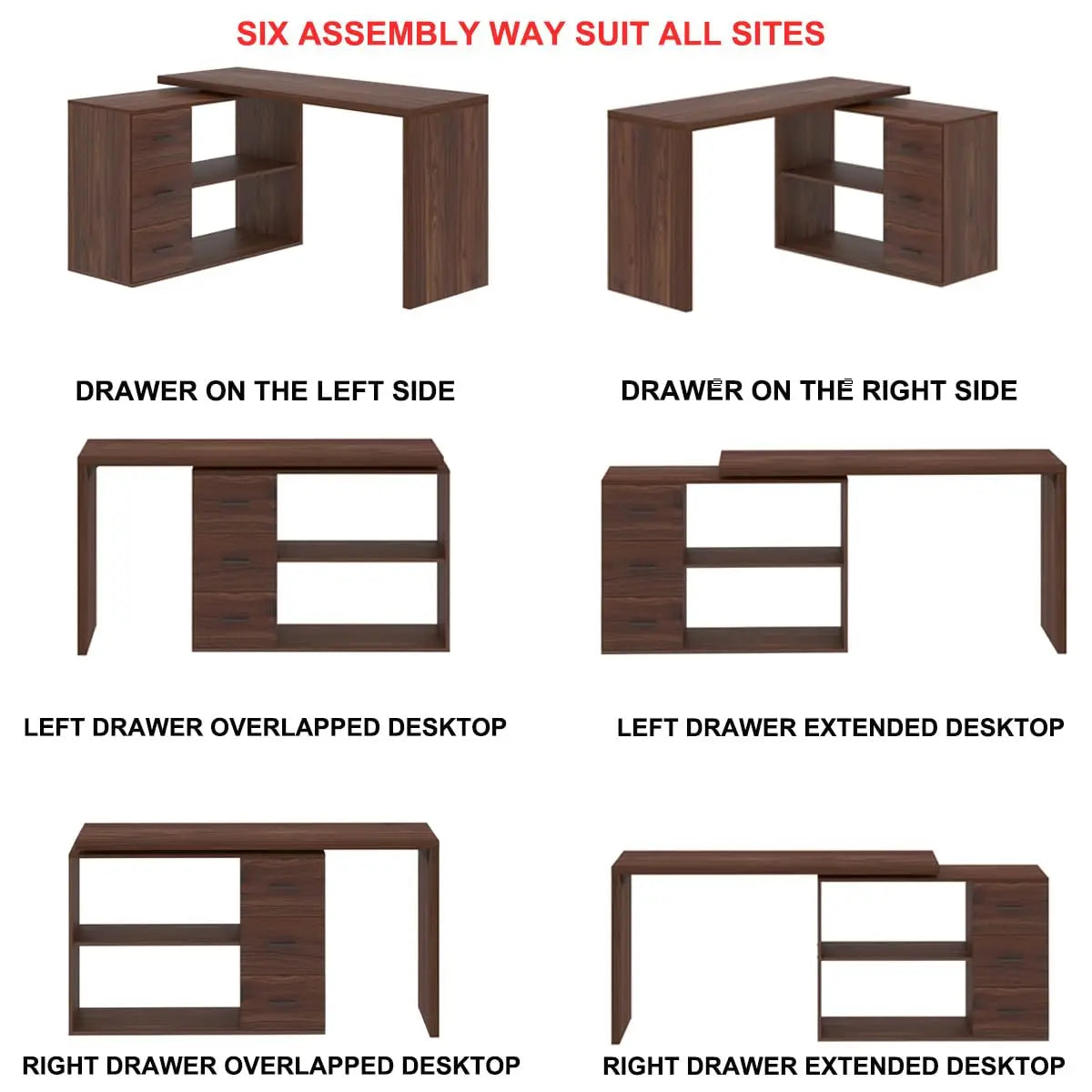 Rustic L-Shape Reversible Office Desk