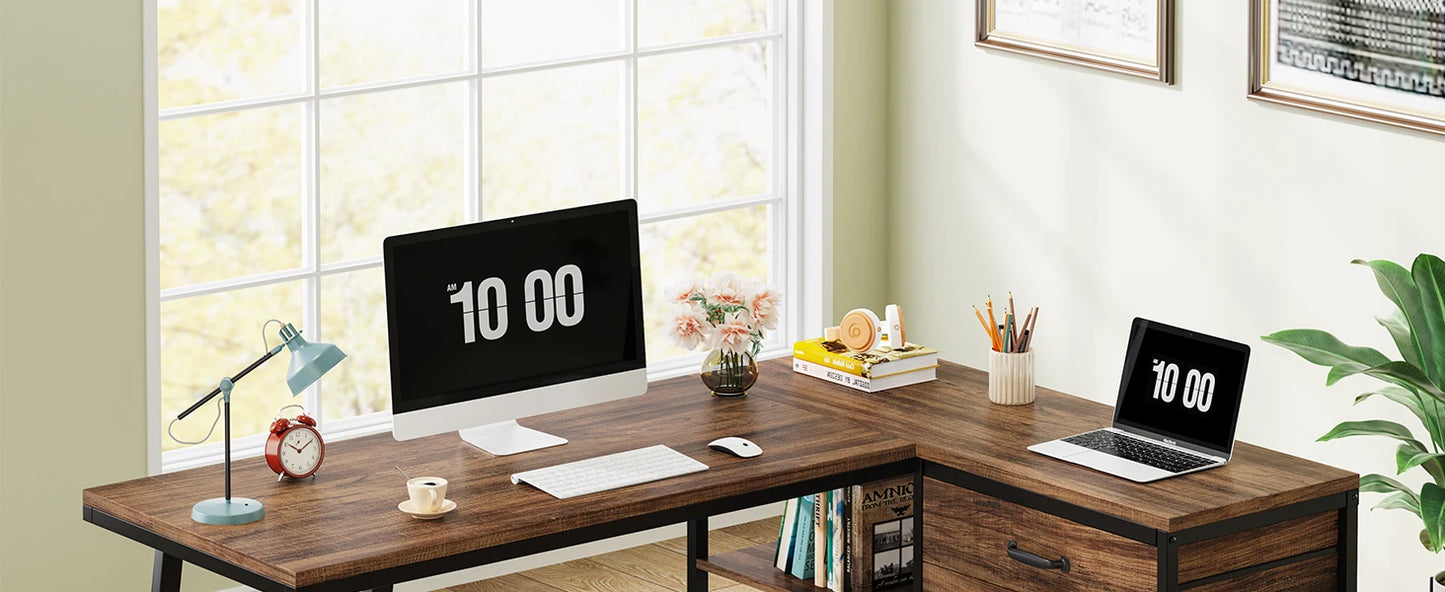 Ironridge L-Shaped Desk with Drawers & Storage Shelves