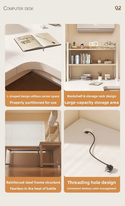 L-Shaped Computer Desk with Storage Shelf