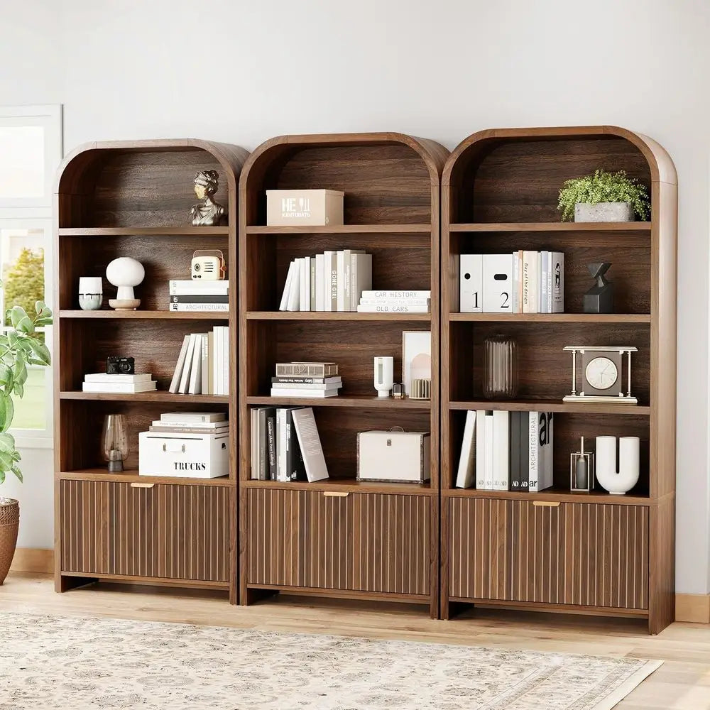 Arched Wood Bookcase with Drawer & Open Display Shelves