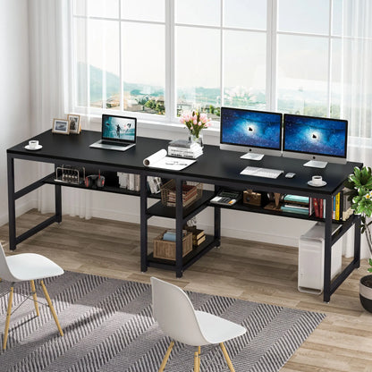 Two-Person Desk with Bookshelf