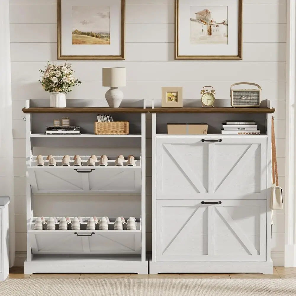 Double-Layer Shoe Cabinet with Hooks