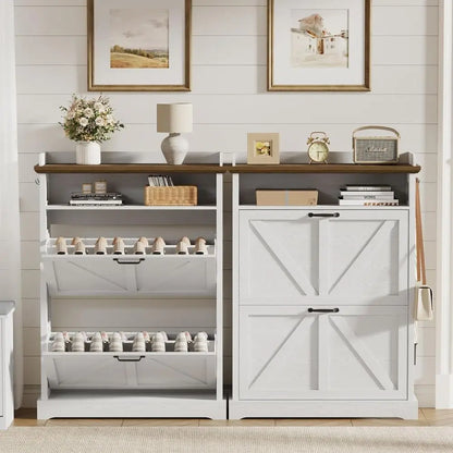 Double-Layer Shoe Cabinet with Hooks