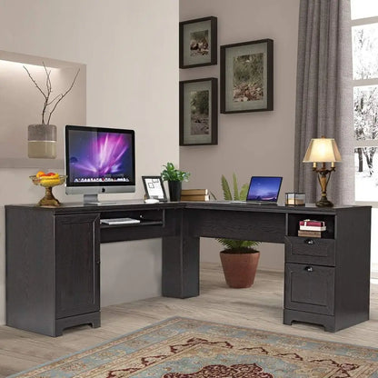 L-Shaped Desk with Keyboard Tray