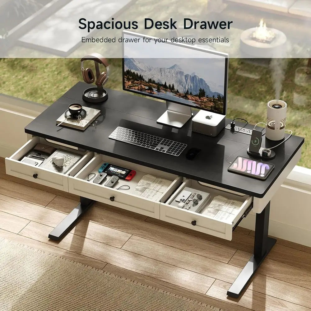 Retro Curved Standing Desk with Storage