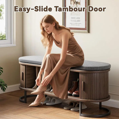 Walnut Sliding-Door Shoe Bench