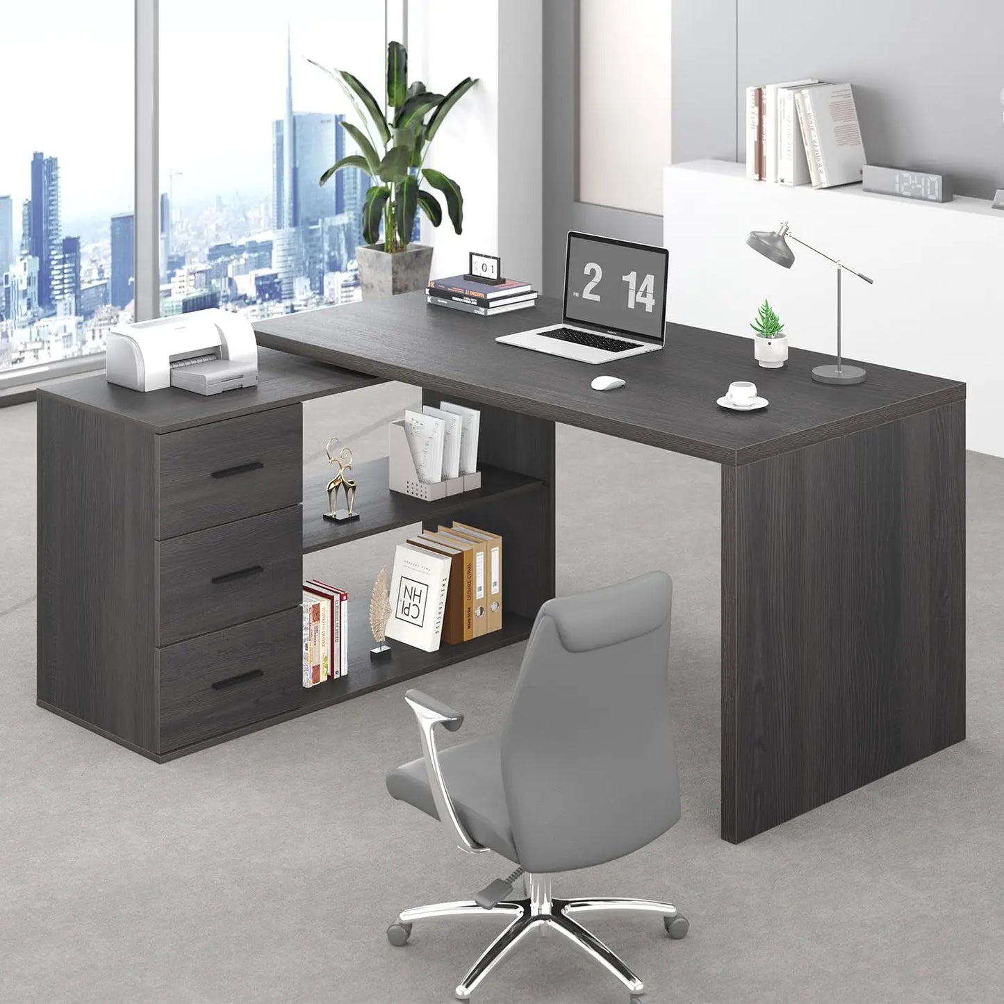 Rustic L-Shape Reversible Office Desk