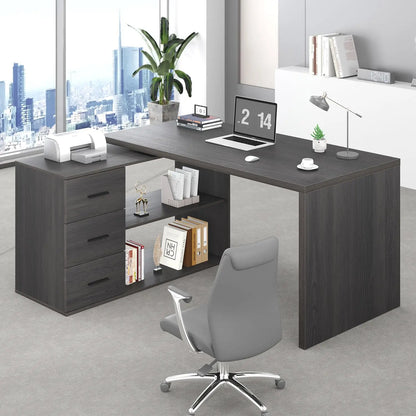 Rustic L-Shape Reversible Office Desk