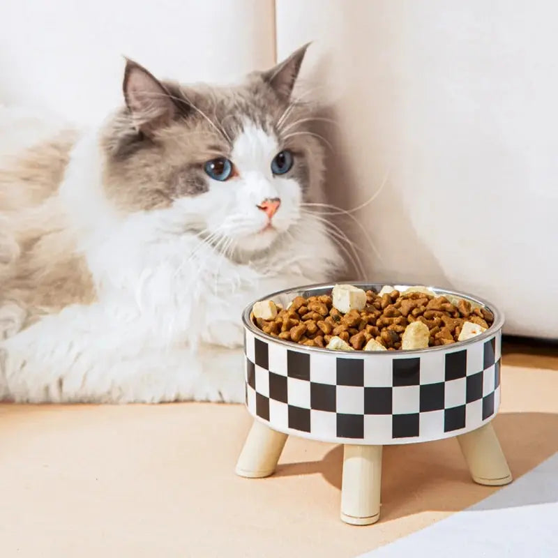 Tall Polka-Dot Cat & Dog Bowl, Anti-Overturn