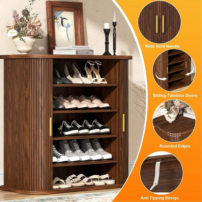 5-Tier Gold Handle Shoe Cabinet