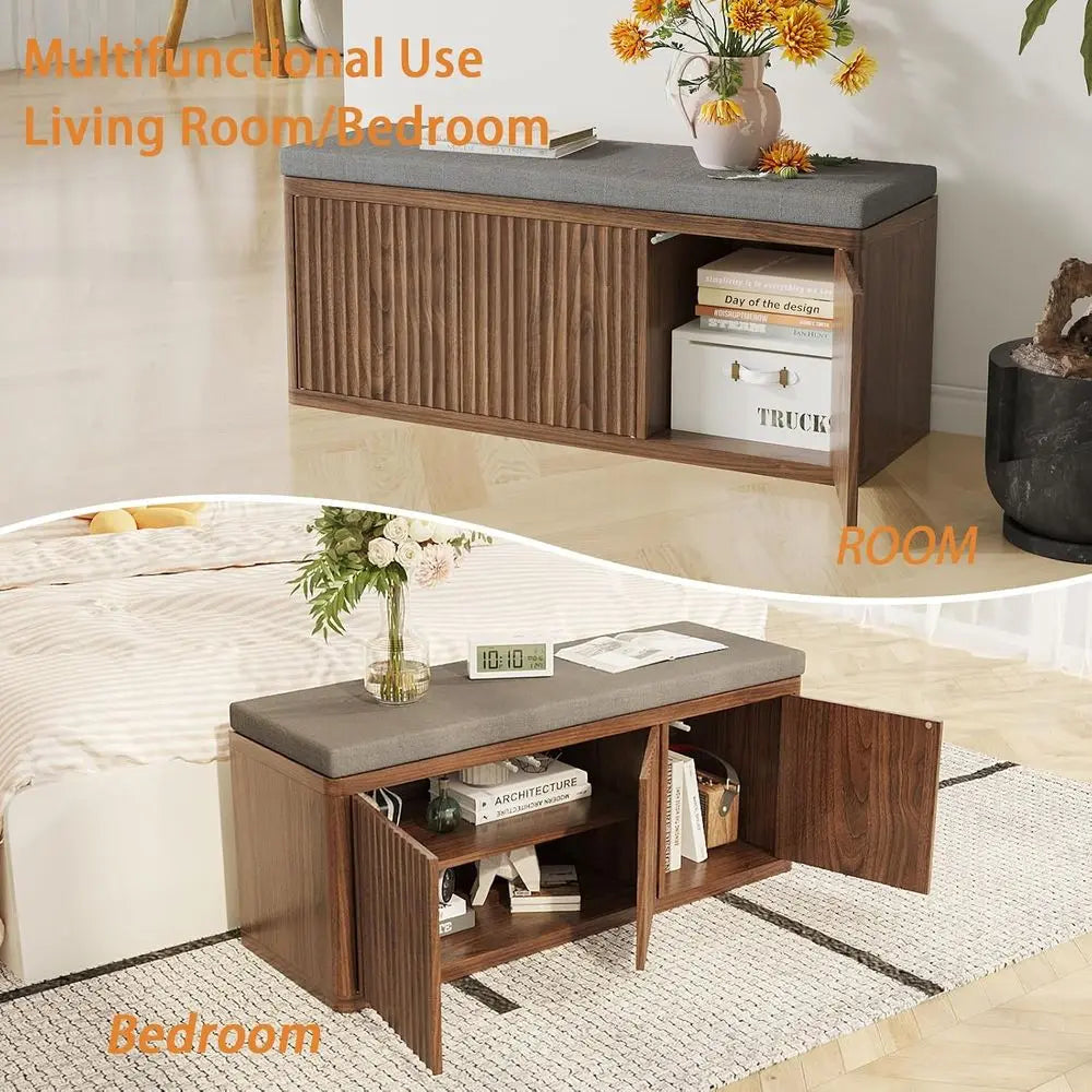 Walnut Shoe Storage Bench