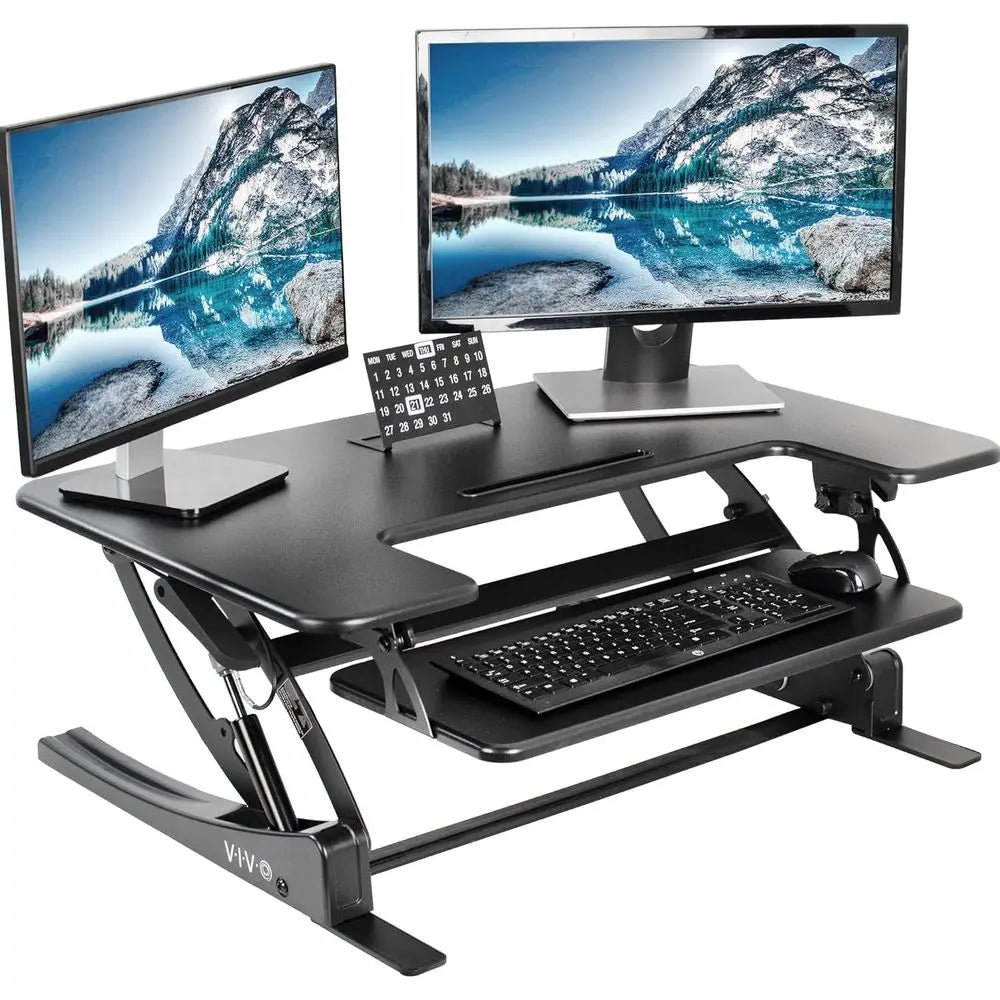 Adjustable Sit-to-Stand Desk Riser with Keyboard Tray