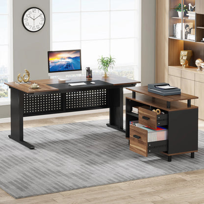 Parkview L-Shaped Executive Desk with Storage Cabinet & File Drawer