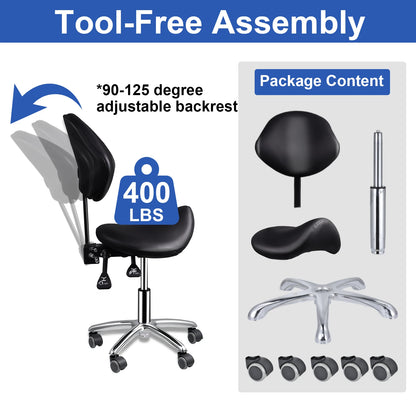 Rolling Saddle Chair with Back Support
