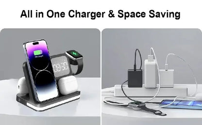AuraCharge Pro 6-in-1 Wireless Charging Station with LED Clock