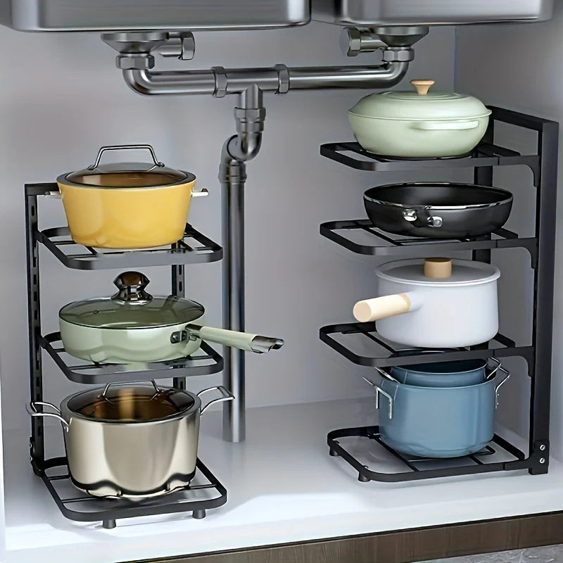 Adjustable Multi-Layer Steel Pot Rack