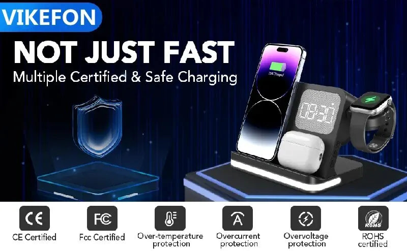 AuraCharge Pro 6-in-1 Wireless Charging Station with LED Clock