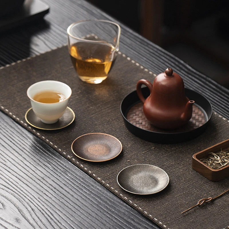 Antique Alloy Teacup Coaster Set