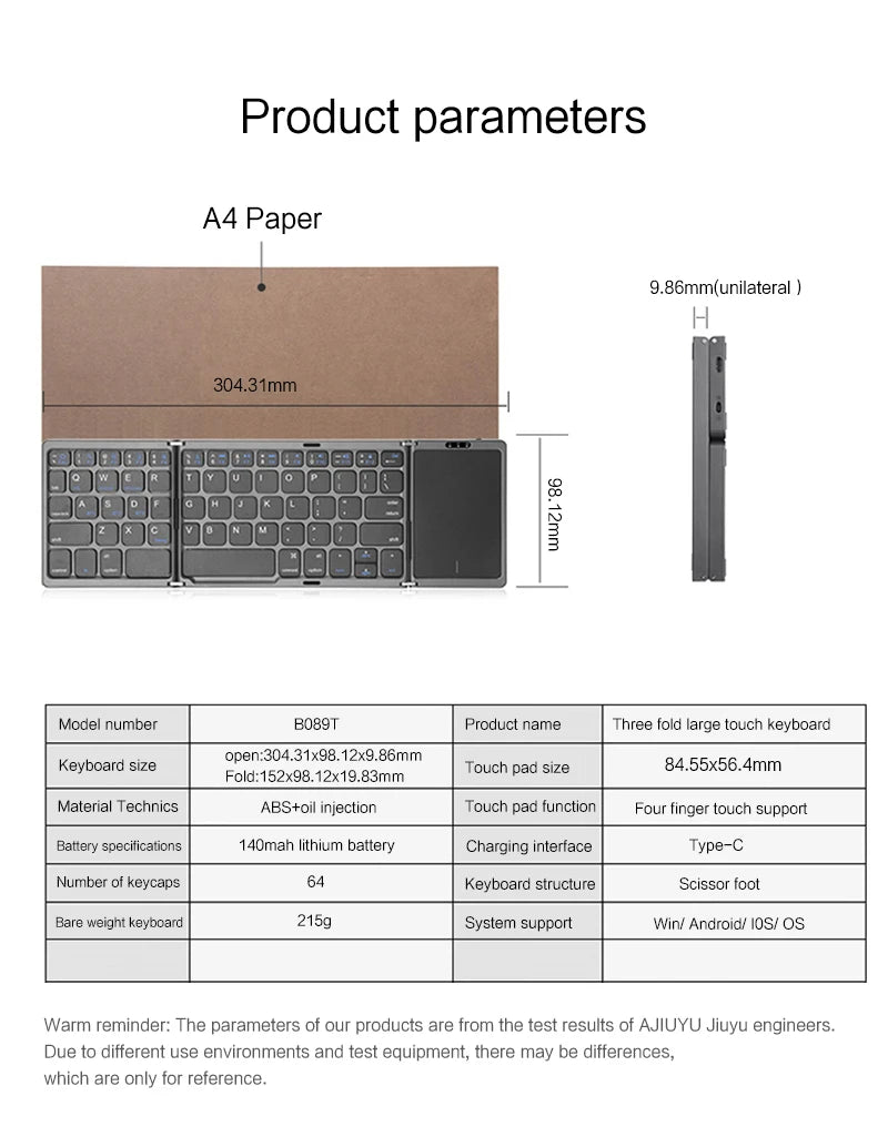 Mini Folding Bluetooth Keyboard + Touchpad
