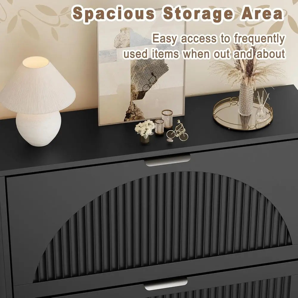 Narrow Black Lattice Shoe Cabinet