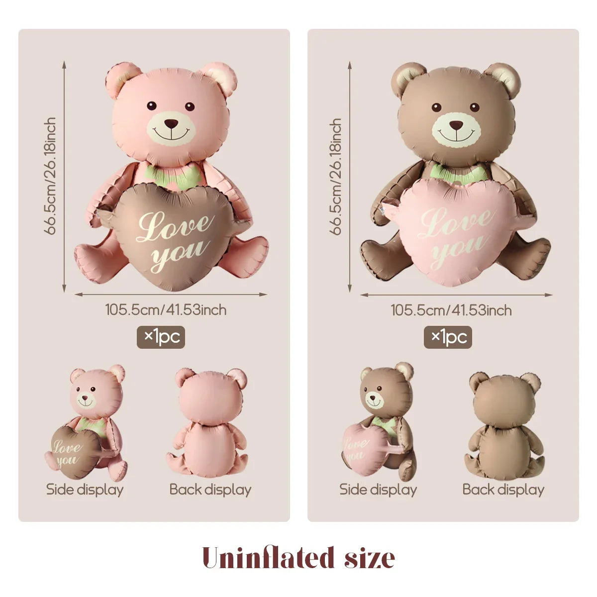 3D Heart Bear Foil Balloon - Party Decor